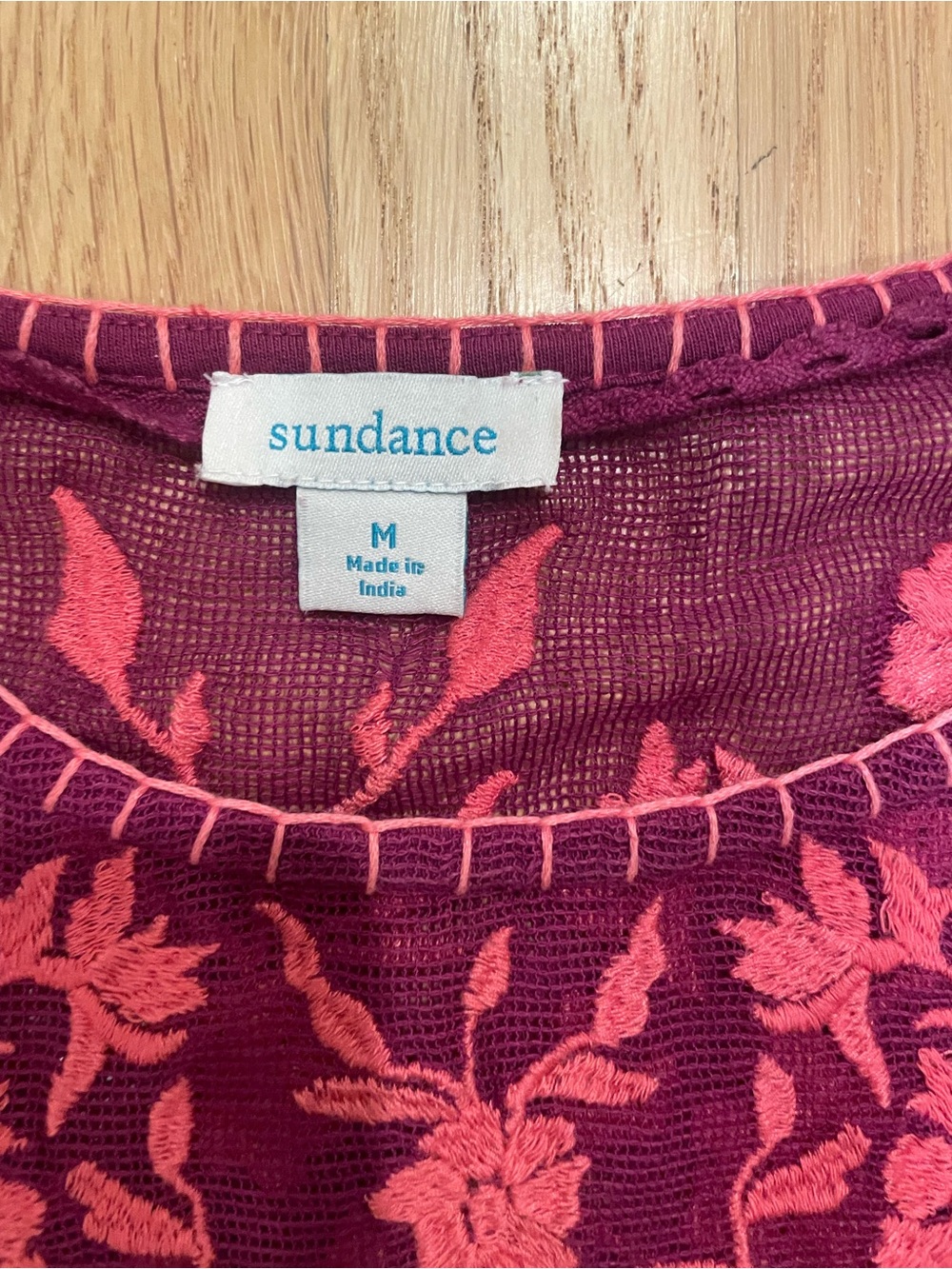 Sundance Burgundy Blouse with Coral Embroidery - Picture 4 of 5